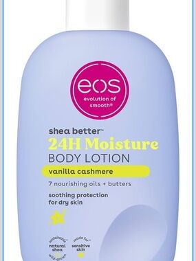 eos Vanilla Cashmere 24H Moisture Body Lotion - Light Lavender & Yellow Accents
